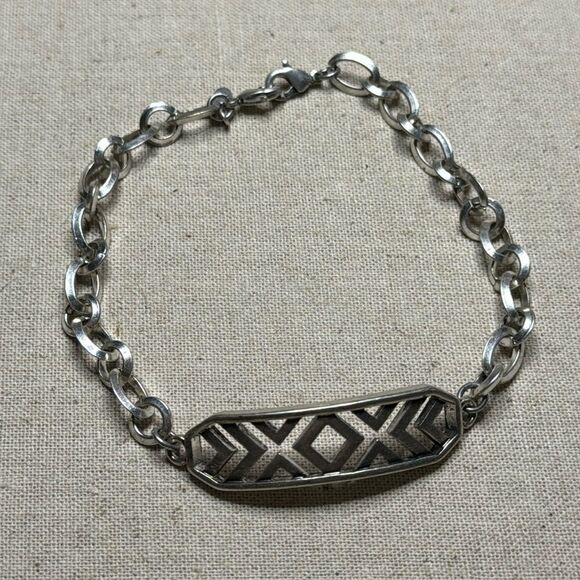 💛 Premier Designs Silver Plated X Face Plate Bracelet / Anklet - Picture 1 of 5